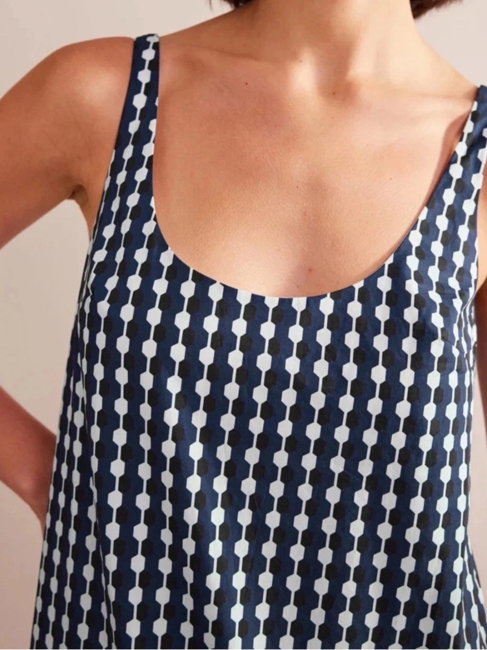 Boden Scoop Neck Shift Dress 12R Navy Geo Azure Cotton Geometric Mini - Picture 3 of 7